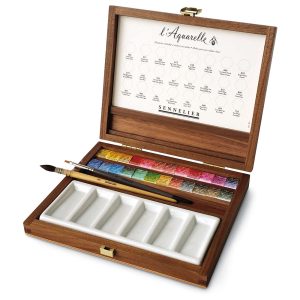 foto di Cofanetto di lusso in noce - set acquerello Extra Fine - 24 ½  godet - SENNELIER