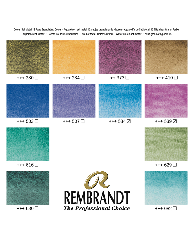 Set Acquerelli Rembrandt Granulati- Colori ad Acquerello Extrafine 12 Mezzi Godet - 3