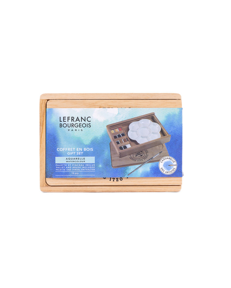 Valigetta in Legno Acquerelli Lefranc & Bourgeois, 12 Mezzi Godet - 1