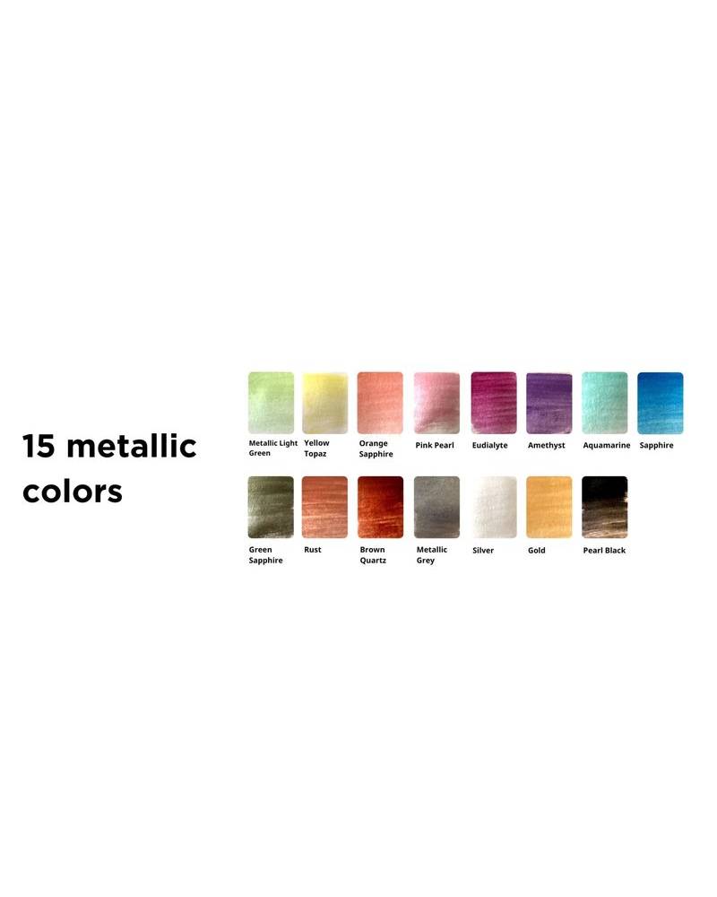 Viviva Metallic Watercolors – Set di 15 Colori Metallizzati Su Tavolozza di Sughero - 2