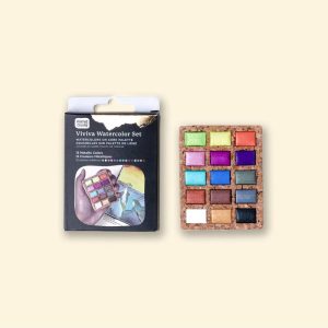 foto di Viviva Metallic Watercolors – Set di 15 Colori Metallizzati Su Tavolozza di Sughero